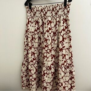 Universal Thread Floral Tiered Smocked Cotton Midi Skirt in Cream and Burgundy